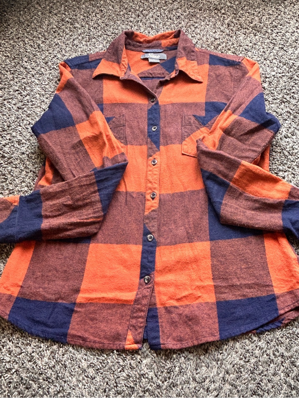 Natural Reflections Orange and Navy Plaid Button-Down Shirt